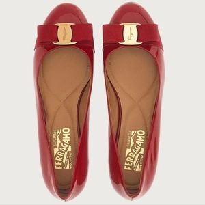 Ferragamo "Varela" Ballet Flats in Red Patent